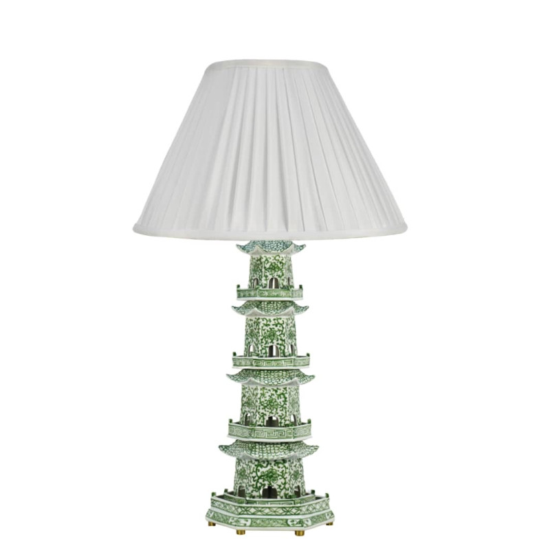 Luminária de Mesa Pagoda em Porcelana Azul e Branca