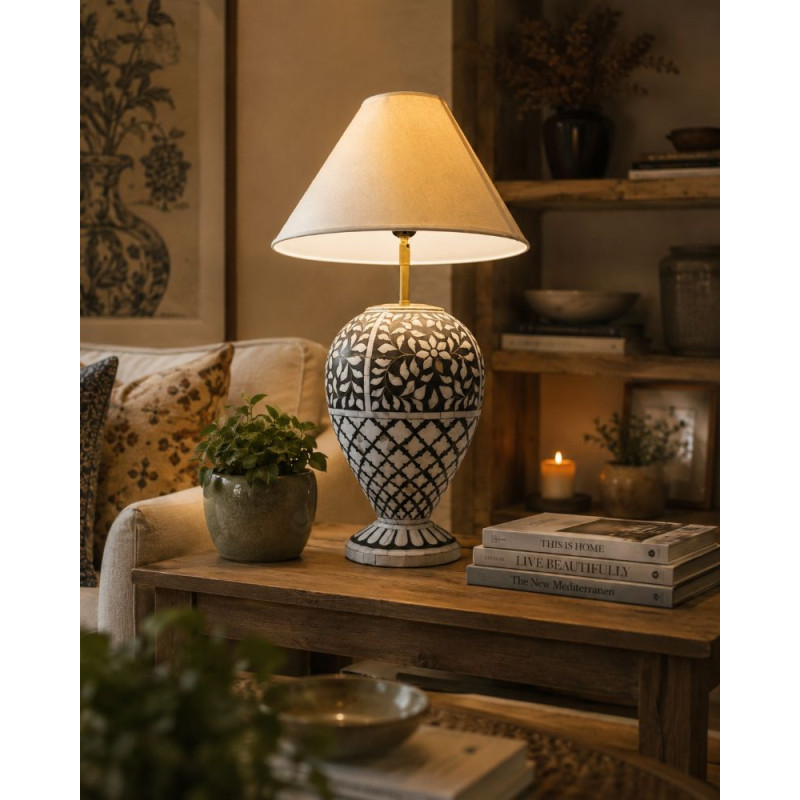 Abajur Mother of Pearl Preto & Branco Artesanal – ISHELA