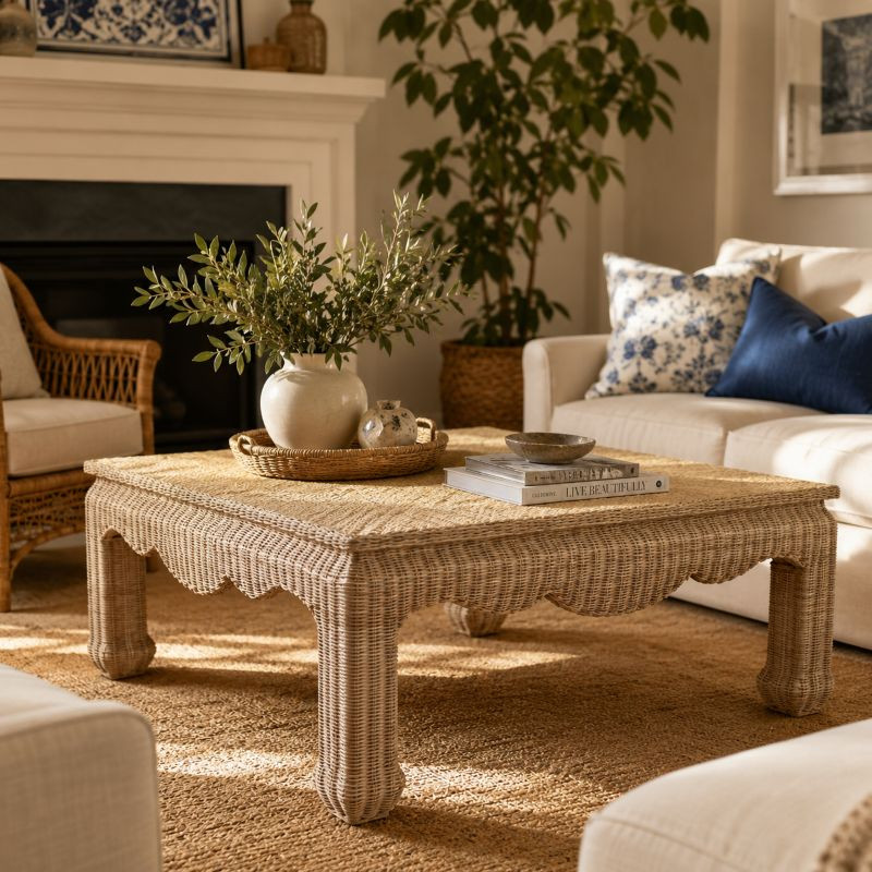 Mesa de Centro Scallop em Rattan Natural