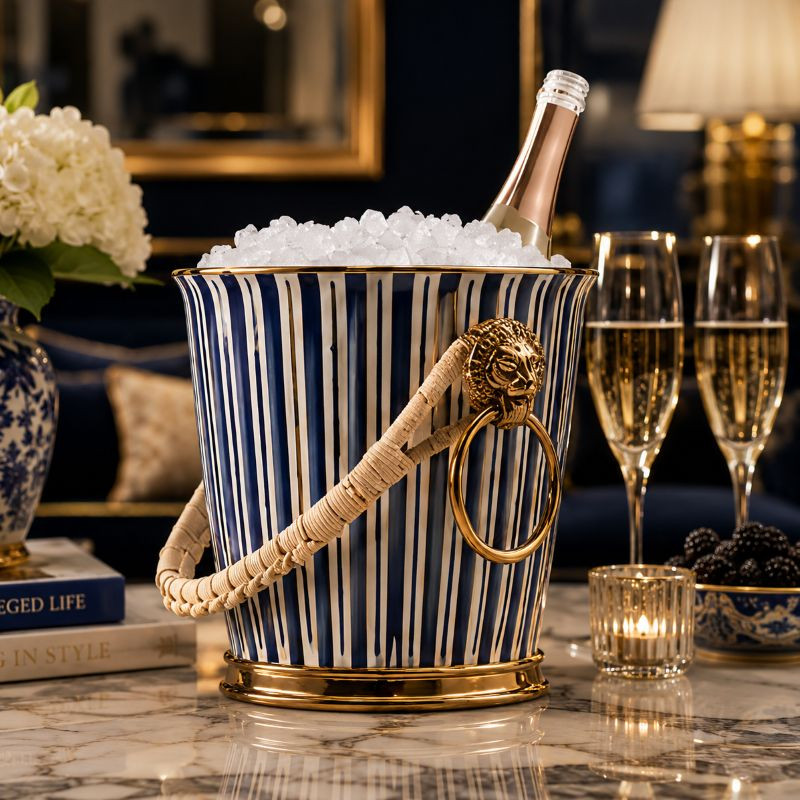 Balde de Gelo Royal Stripe Azul & Ouro