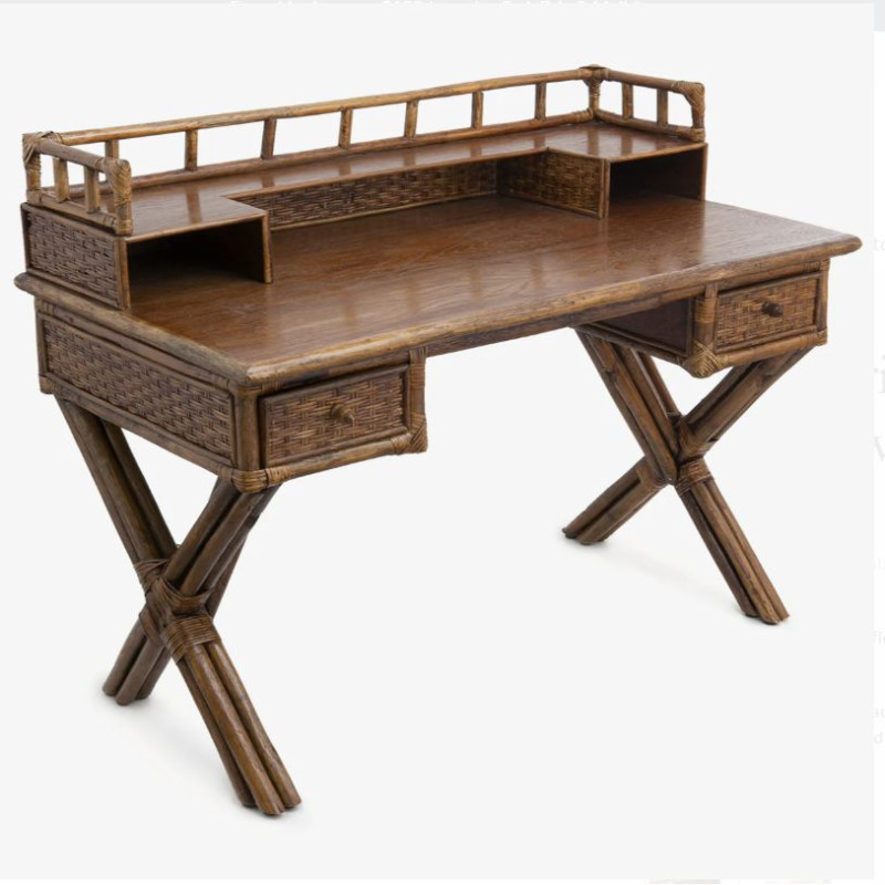 Escrivaninha Secretária em Rattan Natural com Compartimentos e Gavetas