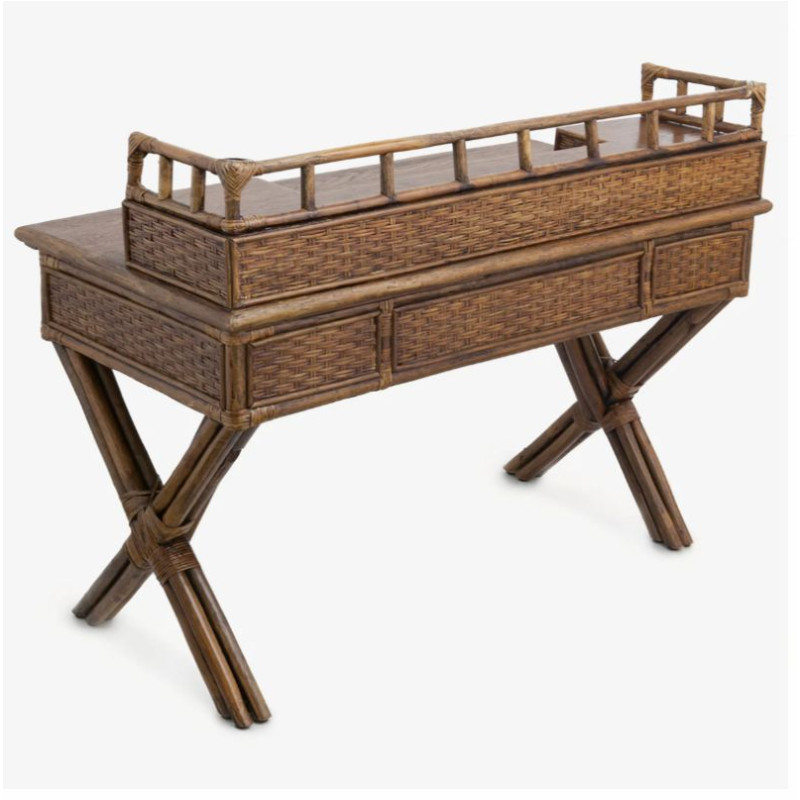 Escrivaninha Secretária em Rattan Natural com Compartimentos e Gavetas