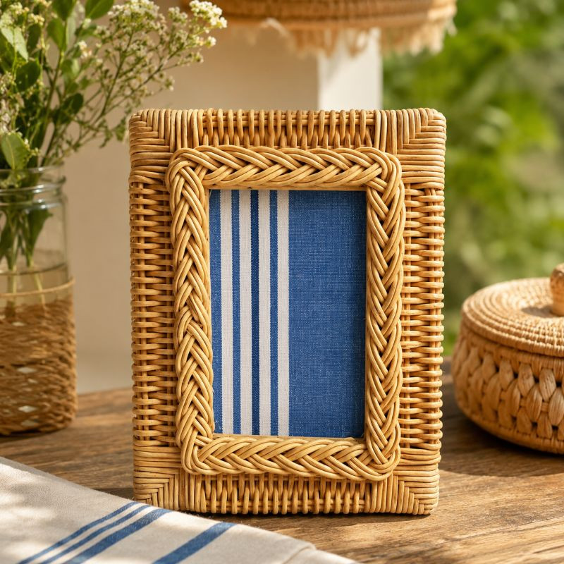 Porta-Retrato em Rattan Trançado Artesanal