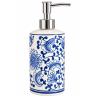 Dispenser para Sabonete Líquido em Cerâmica Azul e Branco com Válvula Cromada