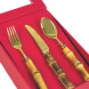 Faqueiro de Sobremesa Dourado com Cabo de Bambu | Mesa Posta Elegante