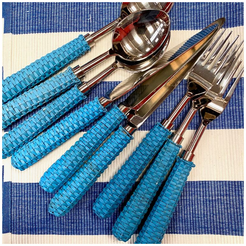 Talheres Rattan Azul – Toque Natural e Sofisticado