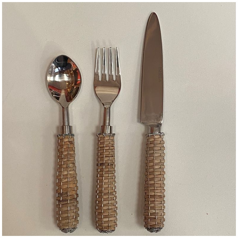 Conjunto de Talheres com Cabo de Rattan Trançado
