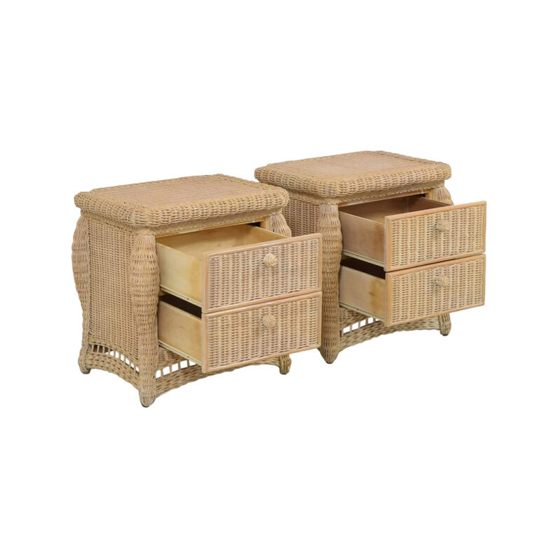 Mesa Lateral de Cama de Rattan com Dois Gavetas